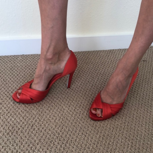 GLITTER SOLE Orange Nina Satin Pumps - Picture 6 of 7